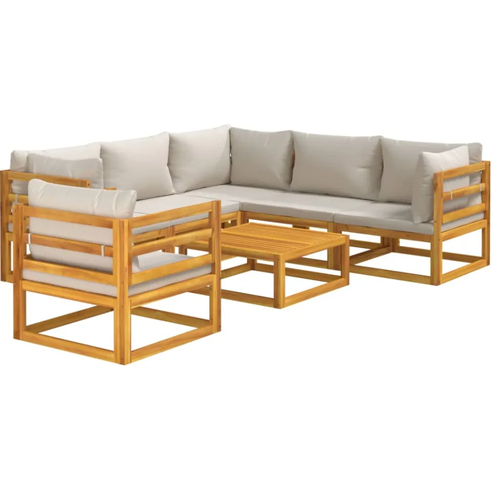 vidaXL 7-delige Loungeset met lichtgrijze kussens massief hout Bruin