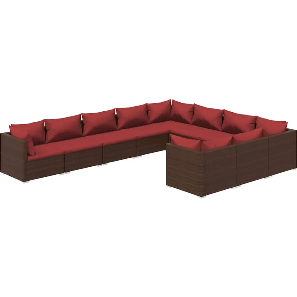 vidaXL 10-delige Loungeset met kussens poly rattan bruin, foto 3