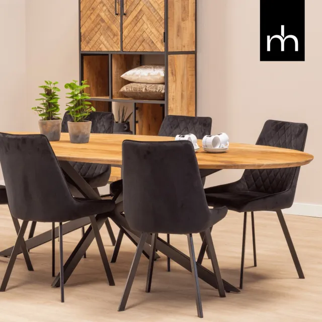 Mahom Mangohouten Eettafel Bologna Ovaal 260x120 cm Mahom Industrieel - Dinertafel van Mangohout & Metaal - Industriële Eettafel Bruin