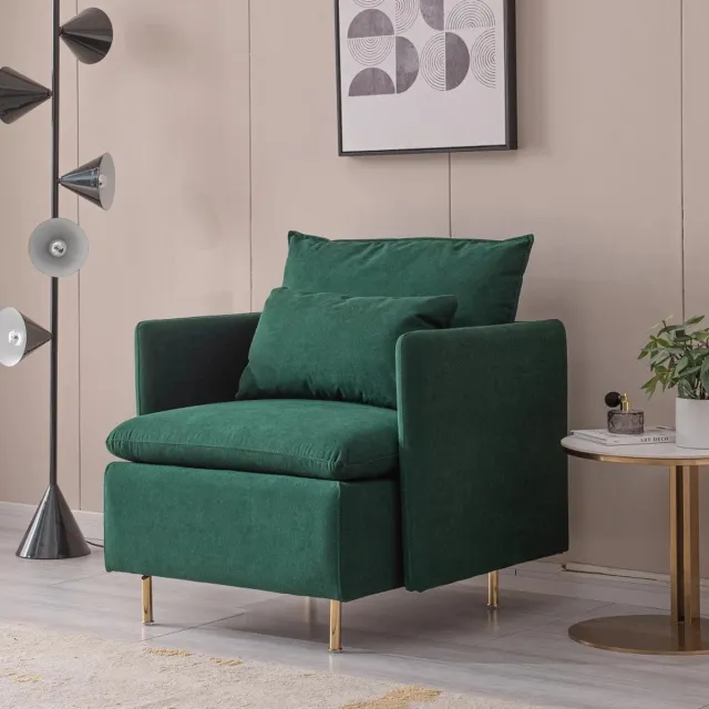 DHN moderne Fauteuil - Woonkamer stoel - Katoen Linnen - Groen - Chique stoel - Accent Fauteuil