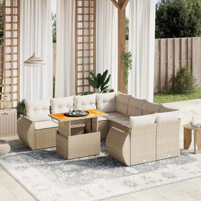 vidaXL 9-delige Loungeset met kussens poly rattan beige, foto 2