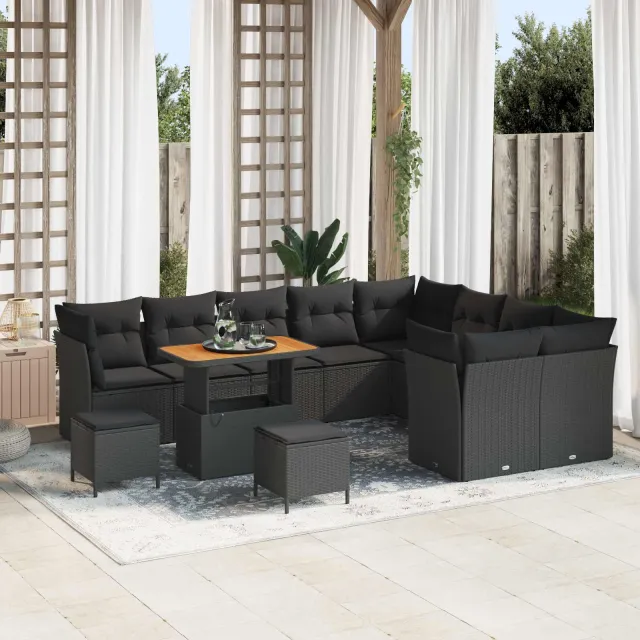 vidaXL Tuinbankenset 12 st Zwart poly rattan, foto 2