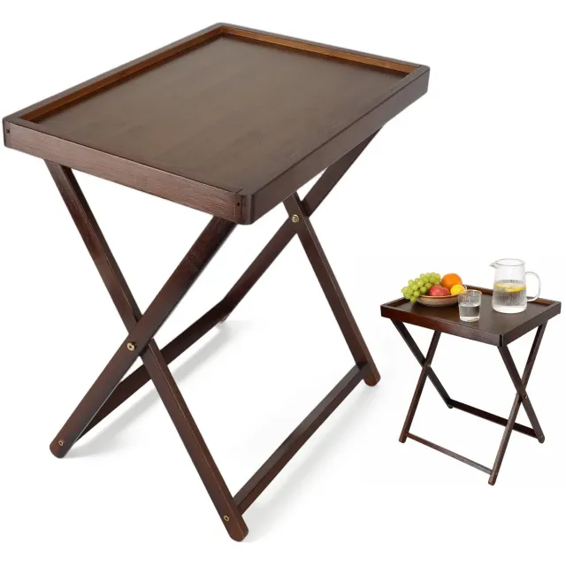 NCRealher Opklapbare Bijzettafel - Houten Klaptafel - Thee Koffie Snacks Tafel - TV-Dienblad - Voor Tuin/Camping - Lichtgewicht En Gemakkelijk Te Verplaatsen Bruin