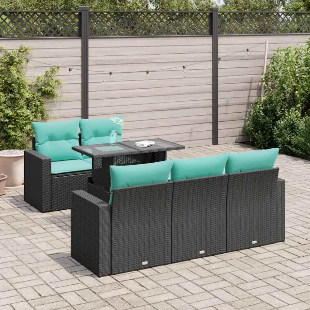 vidaXL 6-delige Loungeset met kussens poly rattan acacia zwart, foto 2