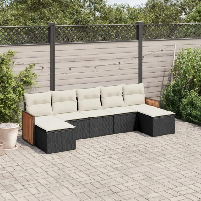 vidaXL 7-delige Loungeset met kussens poly rattan zwart, foto 2