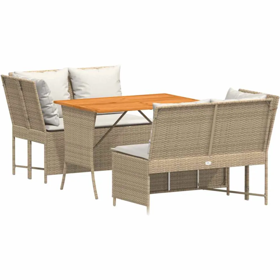 vidaXL 3-delige Loungeset met kussens poly rattan beige, foto 4