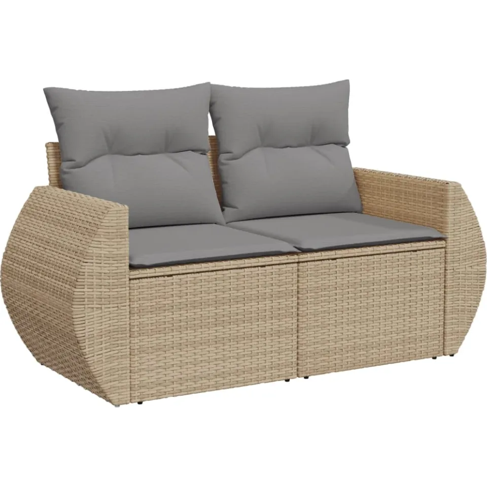 vidaXL 8-delige Loungeset met kussens poly rattan beige