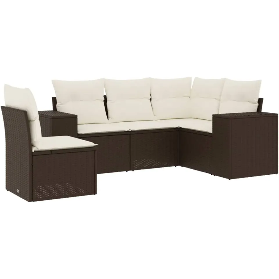 vidaXL 5-delige Loungeset met kussens poly rattan bruin, foto 3