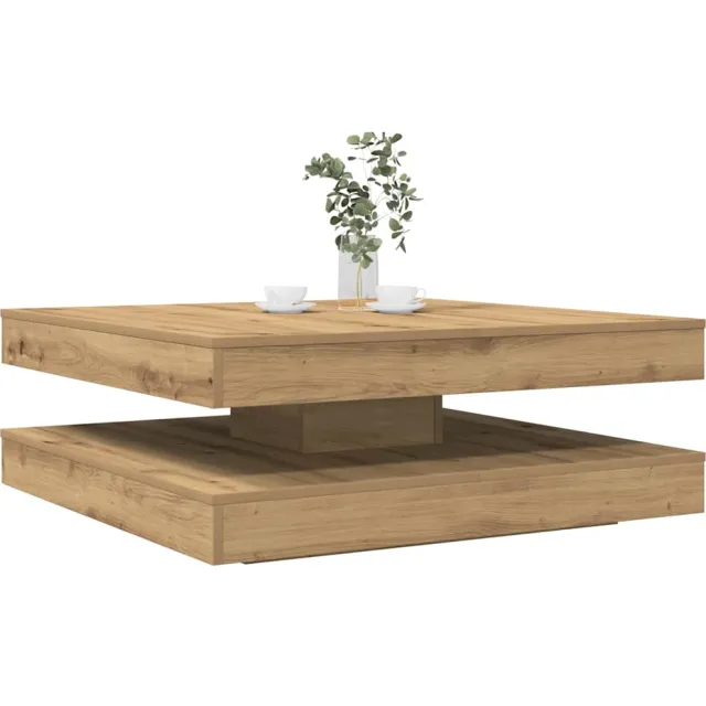 vidaXL Salontafel 360 graden draaibaar 90x90x34,5 cm artisanaal eiken Bruin