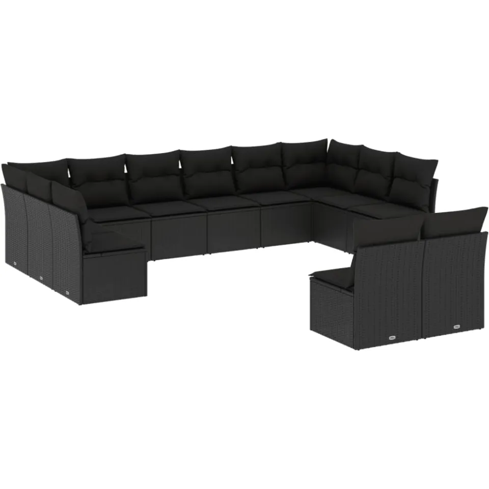 vidaXL 12-delige Loungeset met kussens poly rattan zwart, foto 3