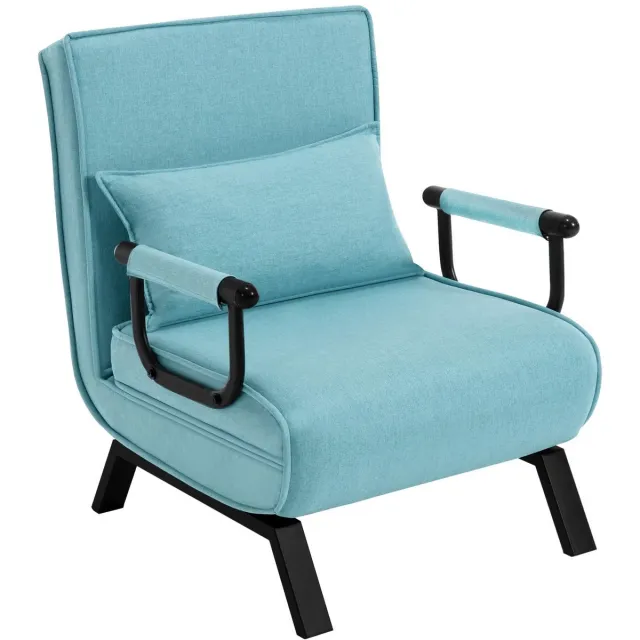 Whoopr® 3-in-1 Slaapbank Stoel – Uitklapbare Klapstoel met Verstelbare Rugleuning – Gastenbed met Afneembaar Kussen – Fauteuil Linnen – Voor Woonkamer en Slaapkamer - Bed 184 x 65 x 26 cm - Stoel 65 x 78 x 75 cm - Turquoise / Blauw