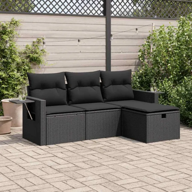 vidaXL 4-delige Loungeset met kussens poly rattan zwart, foto 2