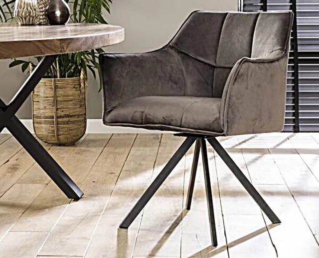 Meubelplaats Eetkamerstoel Raster draaibaar - Antraciet Velours - eetkamerstoelen set van 2