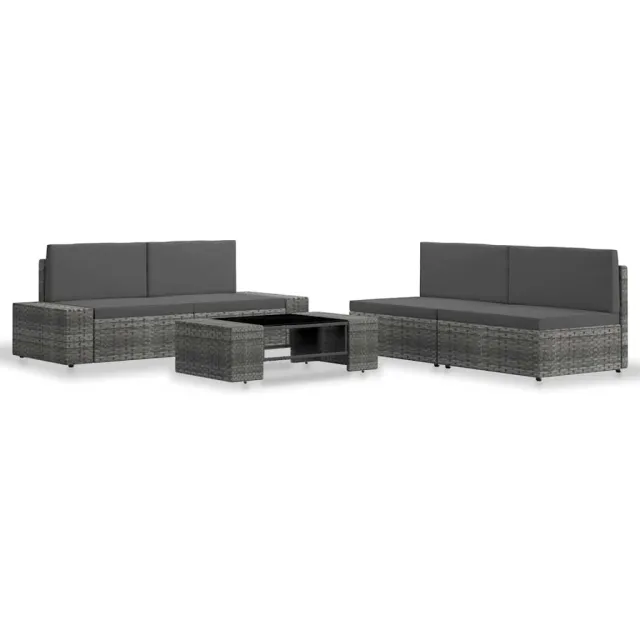 vidaXL 5-delige Loungeset poly rattan grijs