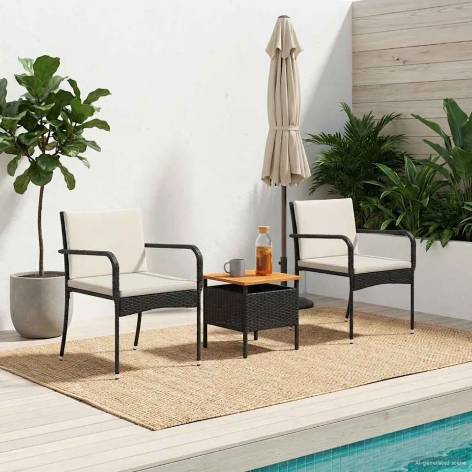 vidaXL Tuinset Zwart poly rattan, foto 3