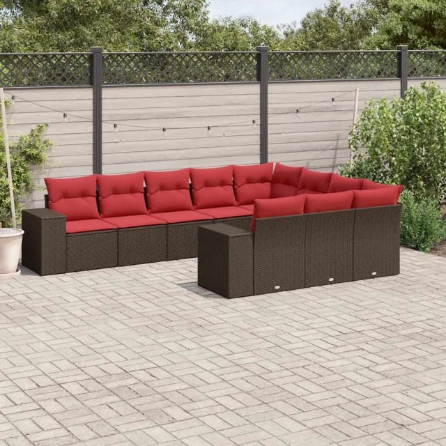 vidaXL 10-delige tuinbankset met kussens, bruin polyrotan, foto 2