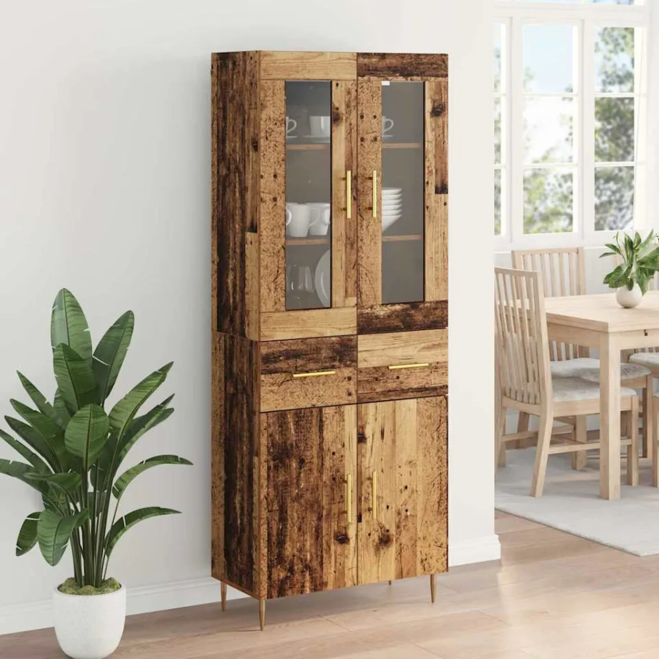 vidaXL Hoge kast 2 st Oudhout 69,5 x 34 x 180 cm Bewerkt hout bruin, foto 4