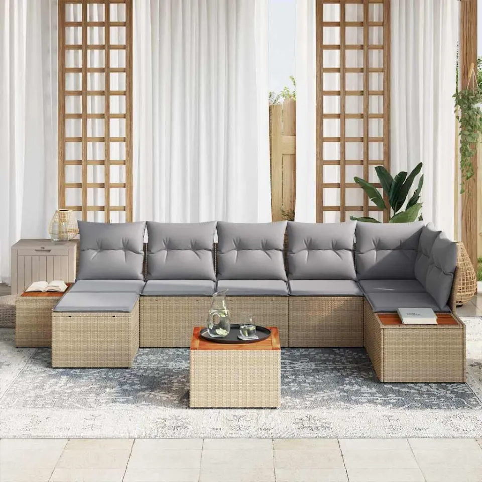 vidaXL Tuinbankenset 8 st Beige Poly riet, foto 3