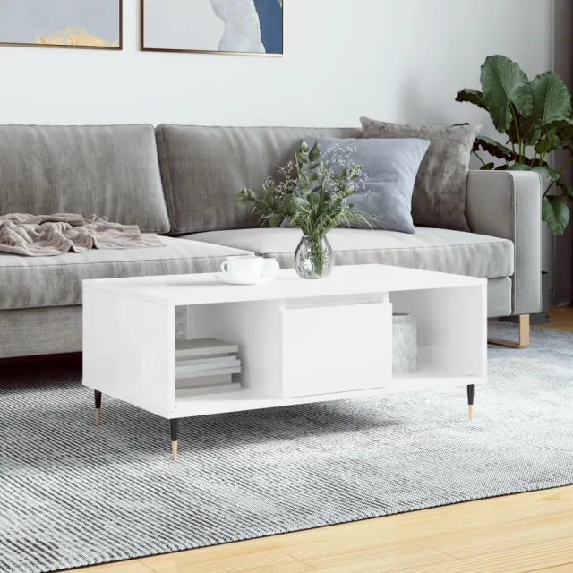 vidaXL Salontafel 90x50x36,5 cm bewerkt hout hoogglans wit, foto 2