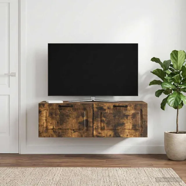 vidaXL Wandbeugel TV-kast Gerookt eiken 98 x 41 x 30 cm Bewerkt hout, foto 2