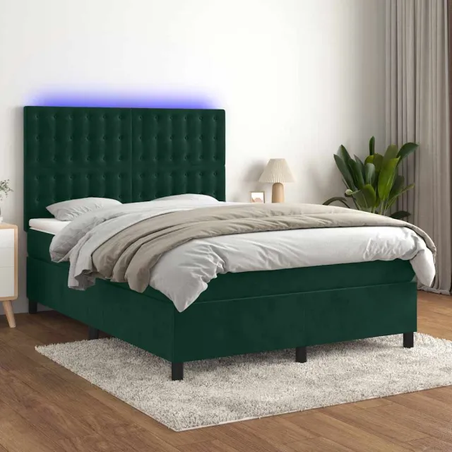 vidaXL Boxspring met matras en LED fluweel donkergroen 140x200 cm groen