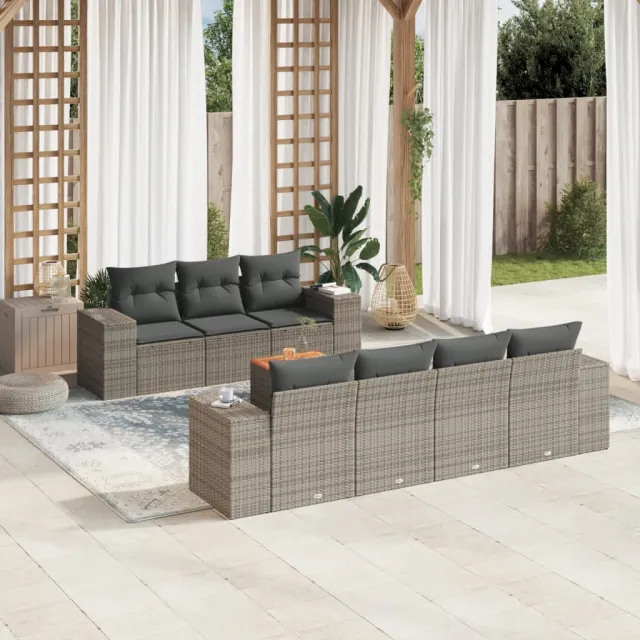 vidaXL 8-delige Loungeset met kussens poly rattan grijs, foto 2