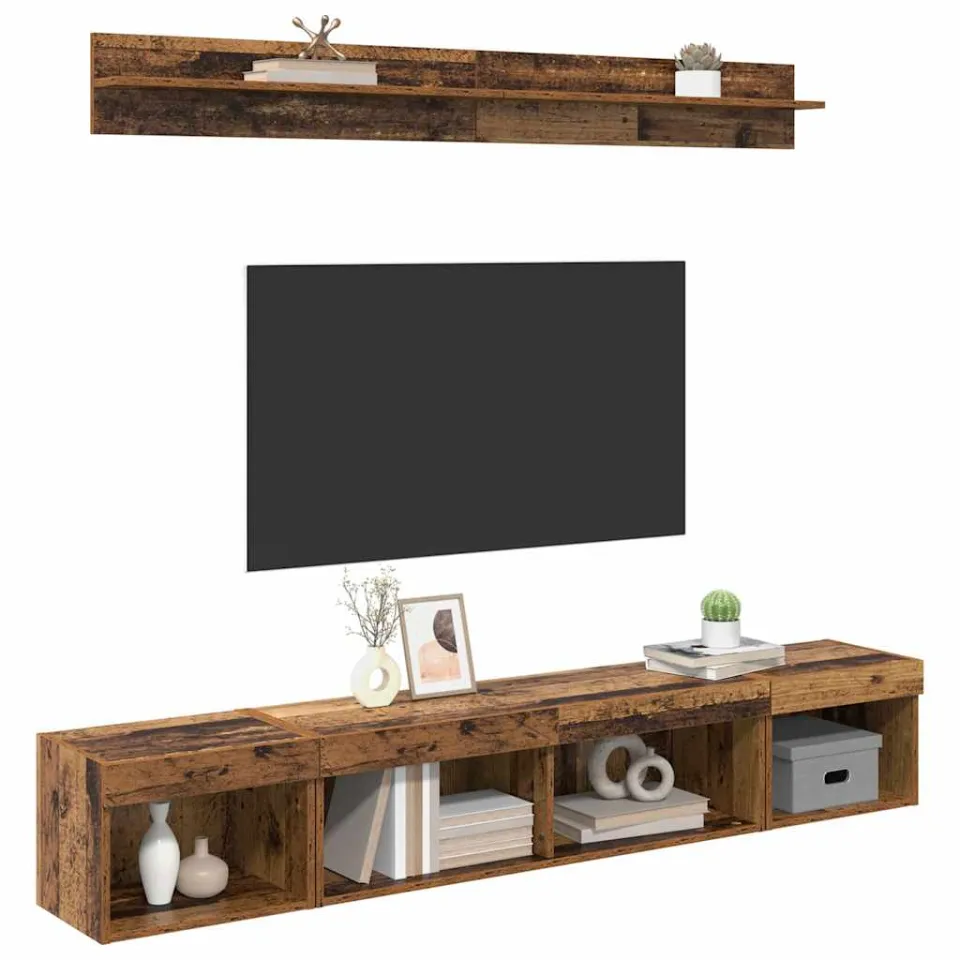 vidaXL TV Wandkast Set 5 st 100 x 30 x 30 cm Oudhout bruin, foto 3