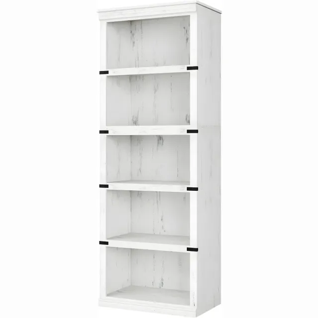 Happiq Houten Boekenkast 5-Lagen - Open Boerderij Stijl - Boekenrek - Voor Woonkamer & Slaapkamer - Wit White