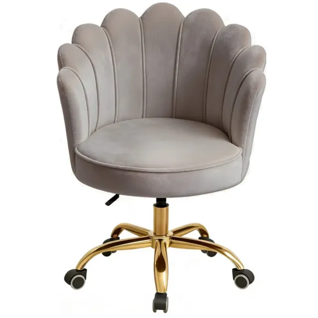 Russle Velvet Schelp Bureaustoel Taupe met Goudkleurig onderstel