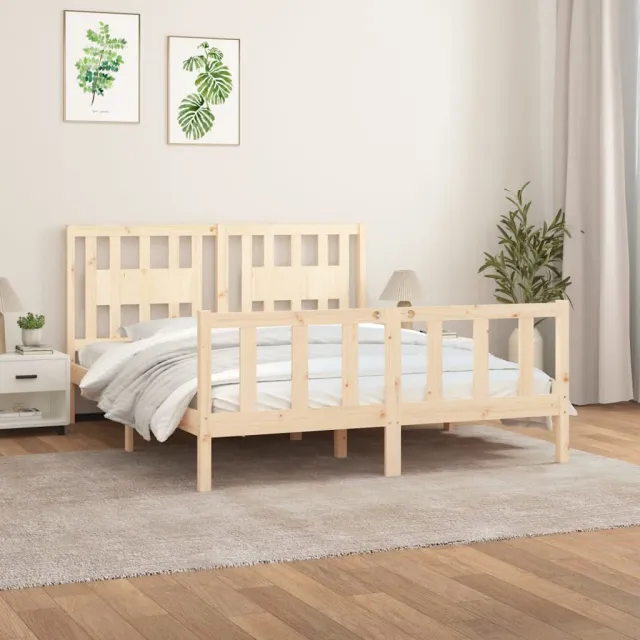 vidaXL Bedframe met hoofdbord massief grenenhout 160x200 cm Bruin