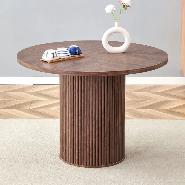 VVBV Ronde Eettafel 100 cm – Eettafel van MDF – Minimalistisch – Modern Design – Houtlook – Krasbestendig – Voor Keuken en Eetkamer – Walnoot