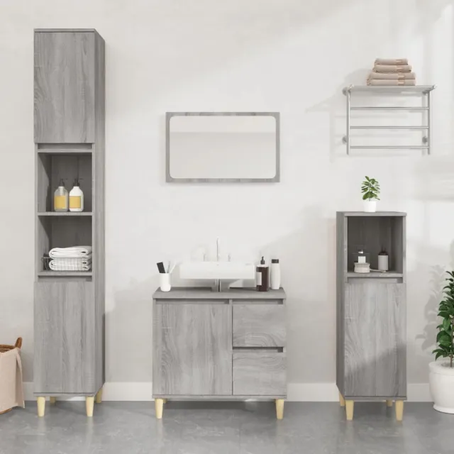 vidaXL 3-delige Badkamermeubelset bewerkt hout grijs sonoma eikenkleur, foto 2