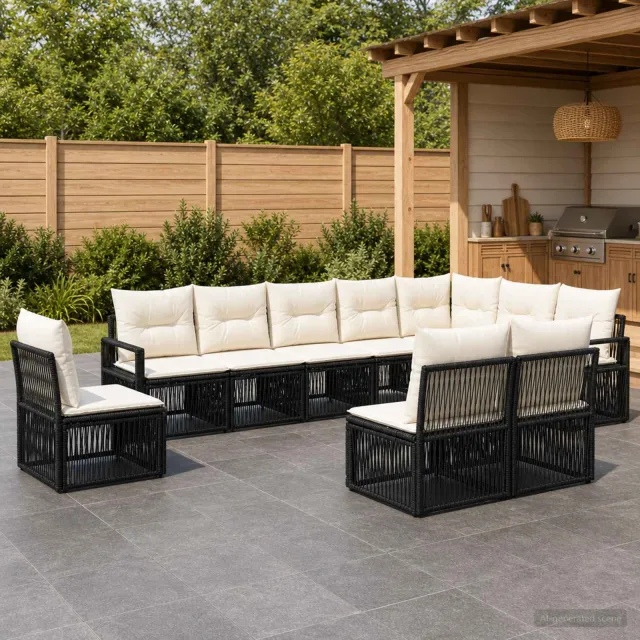 vidaXL Tuinbankenset 10 st 10-zits Zwart poly rattan
