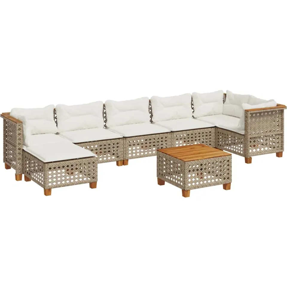 vidaXL 8-delige Loungeset met kussens poly rattan beige, foto 3