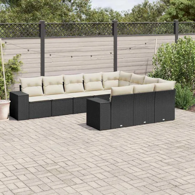 vidaXL 10-delige Loungeset met kussens poly rattan zwart, foto 2