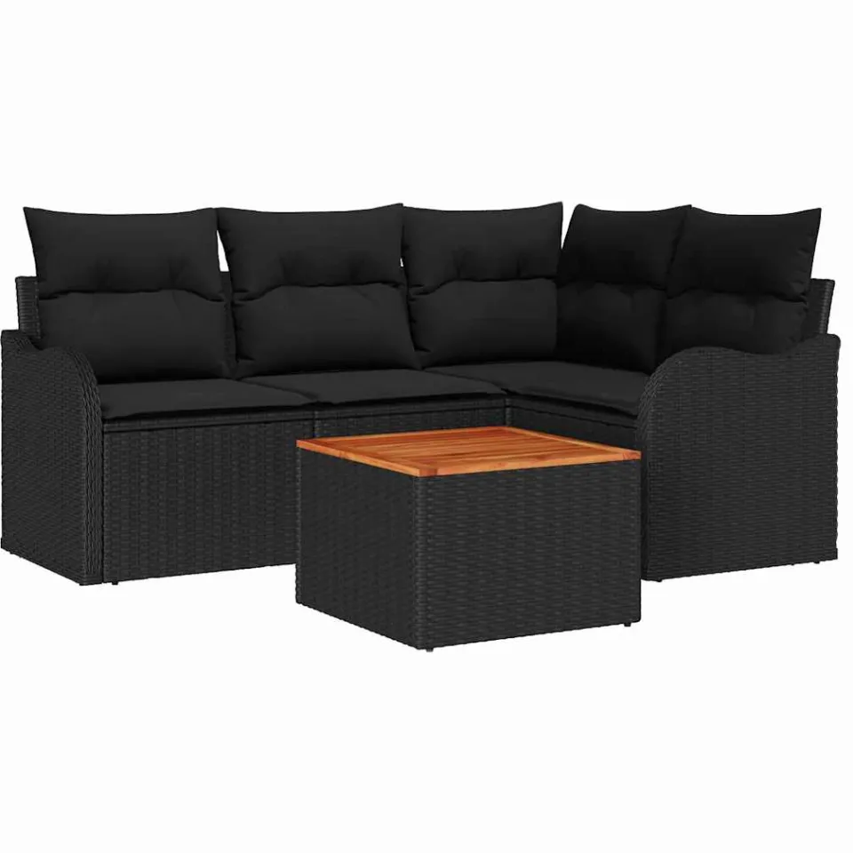 vidaXL Tuinbankenset 5 st Zwart poly rattan
