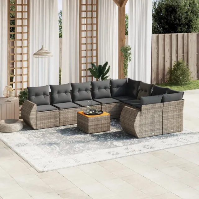vidaXL 10-delige Loungeset met kussens poly rattan grijs, foto 2