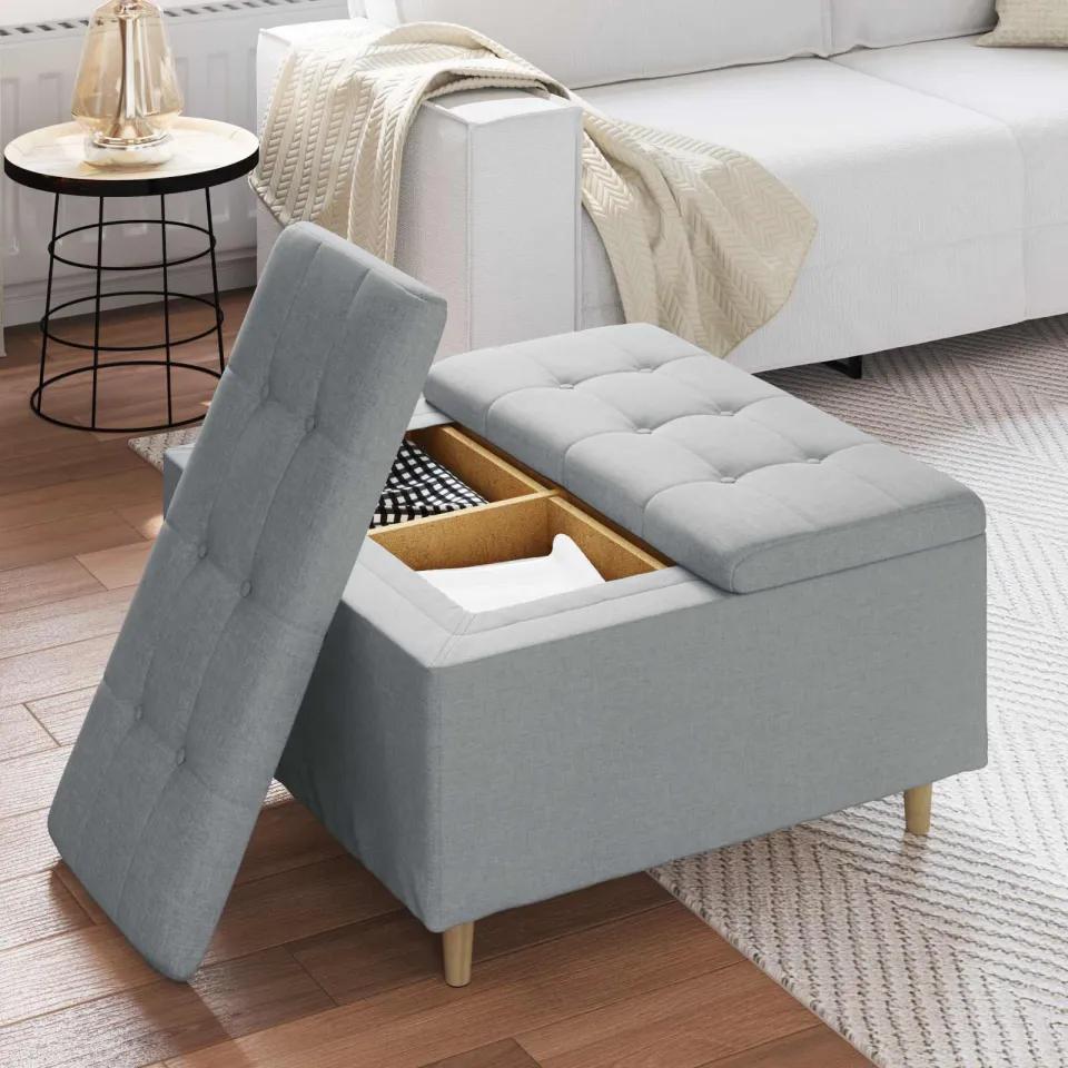 vidaXL Ottoman met Opbergruimte Lichtgrijs 80 x 80 x 45 cm Stof, foto 4