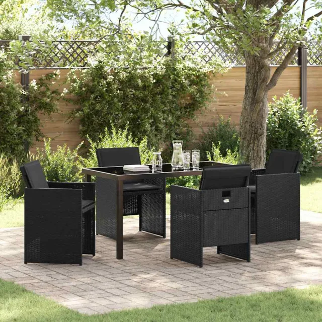 vidaXL Tuin eettafelset 5 st Zwart poly rattan, foto 2