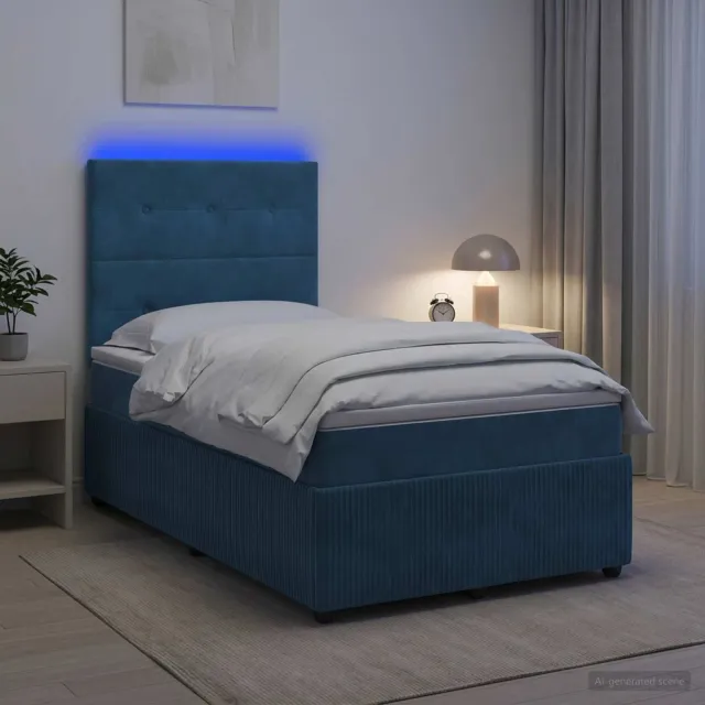 vidaXL LED Boxspring Bed met Matras Blauw 120 x 200 cm Fluweel