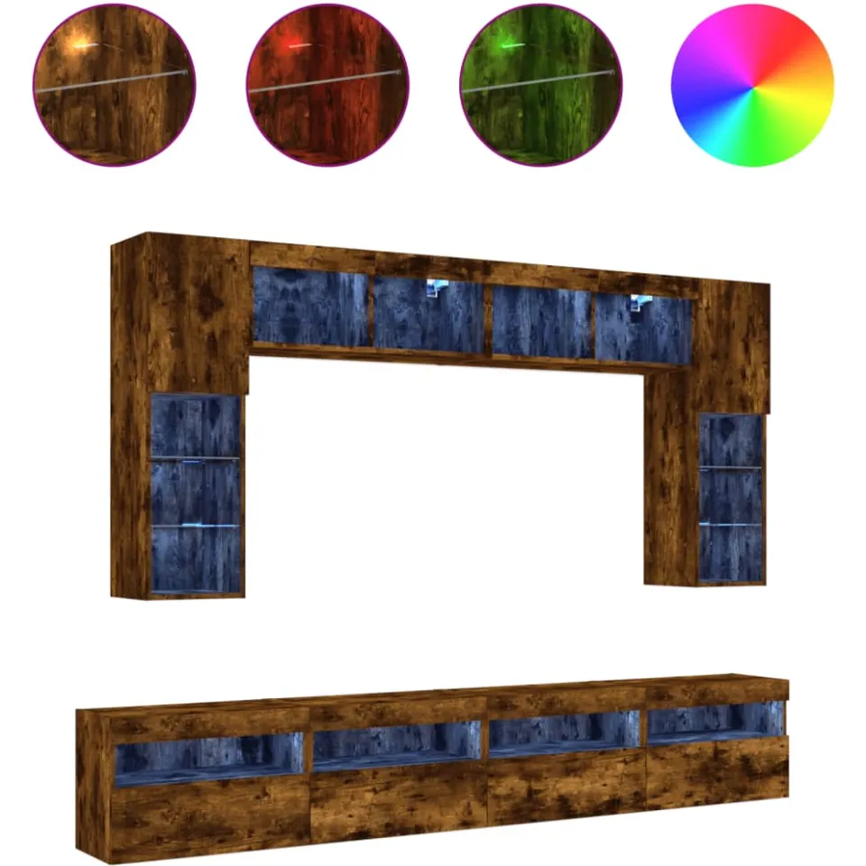vidaXL 8-delige Tv-wandmeubelset met LED-verlichting gerookt eiken, foto 4