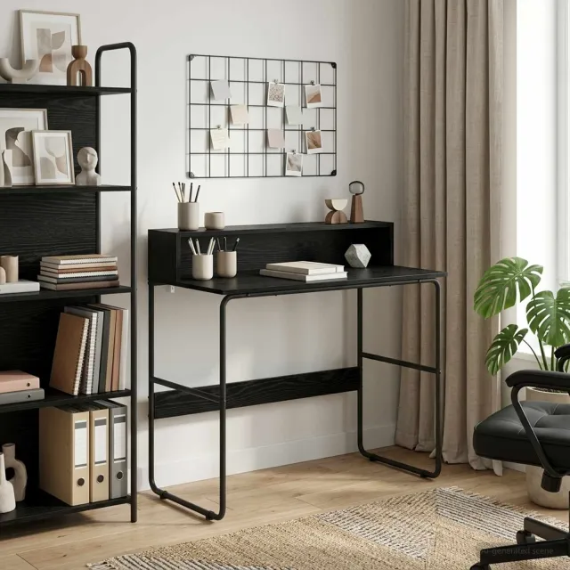 vidaXL Bureau met opbergruimte Zwart eiken 100 x 50 x 91 cm