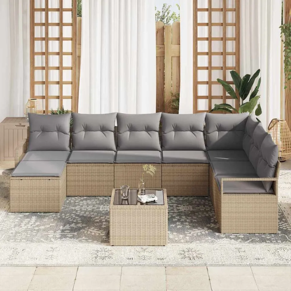 vidaXL Bankstel 9 st Beige poly rattan, foto 3