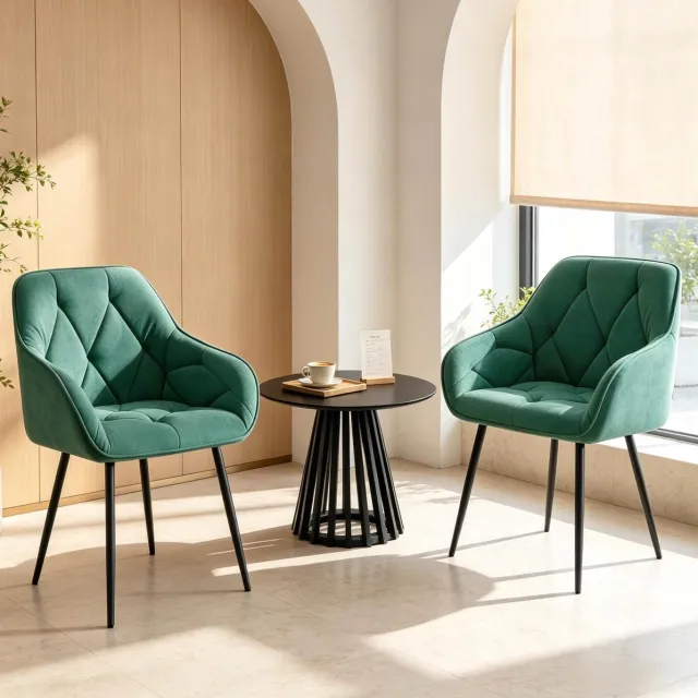 MODENUIT Eetkamerstoel - Set Van 2 - Gepolsterde Armleuningen - Voor Eetkamer - Velvet En Metaal - Turquoise