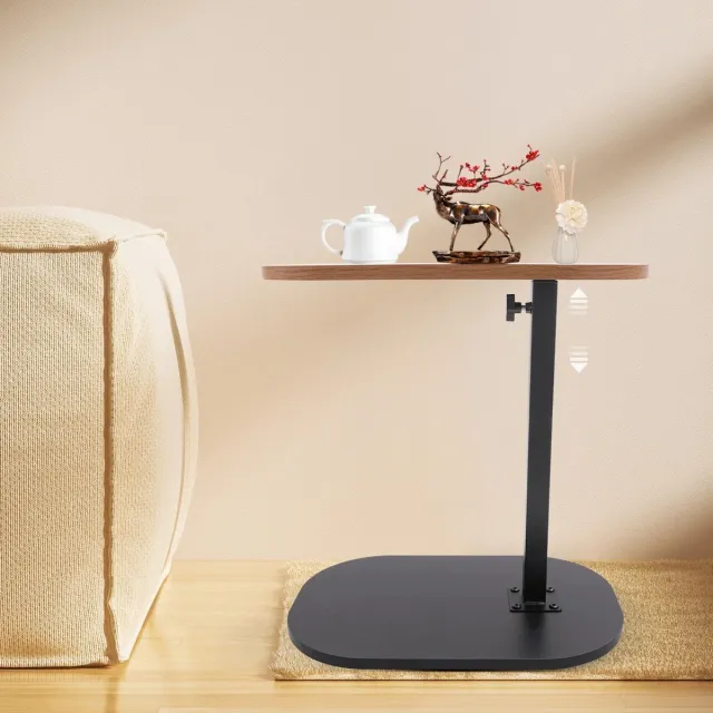 Venzor In Hoogte Verstelbare C‑Vormige Bijzettafel – 45‑80 cm – Draaibaar & Kantelbaar Tafelblad 45×30 cm – Houten Top & Metalen Frame – Draagbare Laptop- en Bedtafel Houtkleur