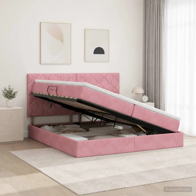 vidaXL LED Opslagbed met Matras Roze 200 x 200 cm Fluweel