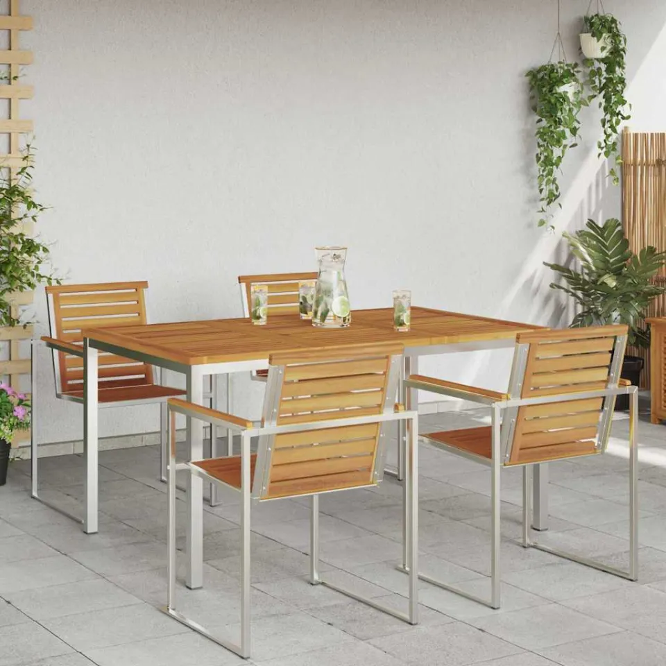 vidaXL Eettafel 150x90x75 cm Massief Acacia Hout en Roestvrijstaal, foto 4