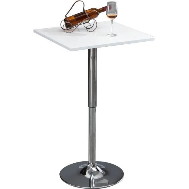 Homona Bartafel - In hoogte verstelbaar en 360° draaibaar - Met metalen voet en vloerbeschermers - 60 x 60 x 69-91 cm - Wit/Zilver