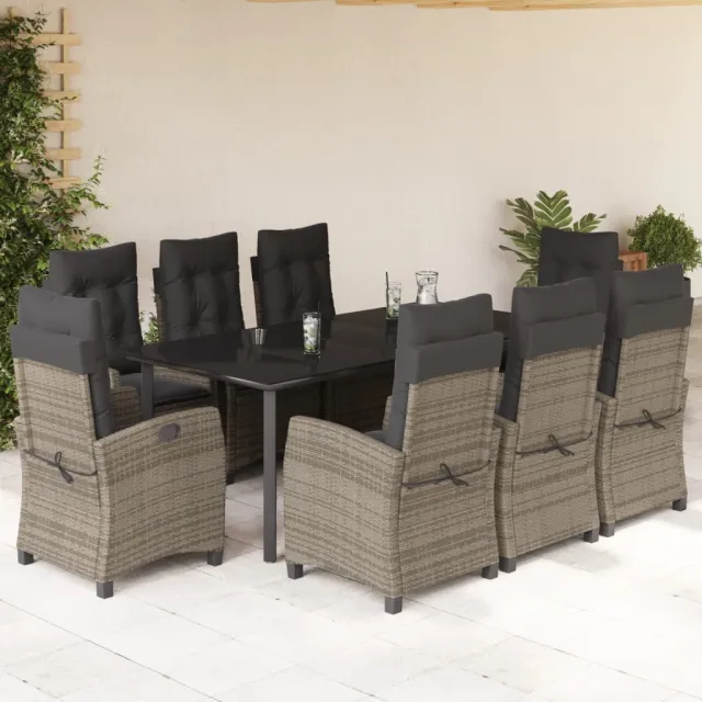 vidaXL 9-delige Tuinset met kussens poly rattan grijs, foto 2