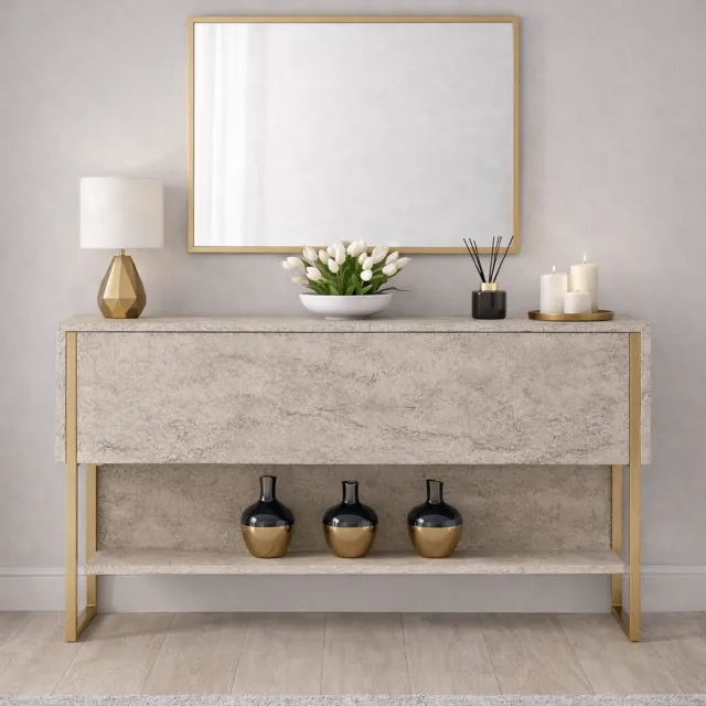 Arabic House Skye Decor, Ladekast, Luxe - Travertine, Gold, Gemelamineerde spaanplaat, Travertin & Goud, 120 x 30 x 80 cm